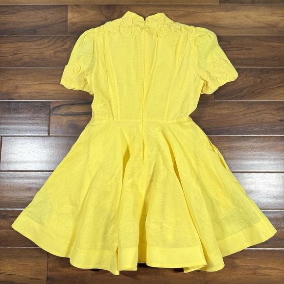 Antonio Melani Women's Size 12 Yellow Floral Appliqué Iris Linen Mini Dress - Picture 8 of 12